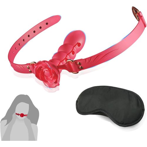 Eryi-Bâillon De Bouche Kit Bdsm Avec Baillon Bdsm Gode 4 Longueurs Réglables + Oeillères Sexe,Fétiche Sm Bâillons Bouche Gag Silicone Bdsms Set Accessoires,Kit Bondage Jouet Sexualité Couple (Rouge)
