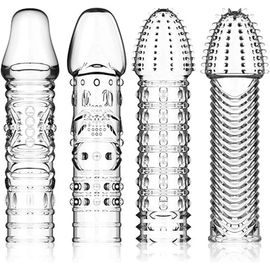 Eryi-Manchons De Pénis En Silicone Gaines De Pénis À Stimulation Intensive De Particules Transparentes Retarder L'éjaculation Améliorer La Couverture D'agrandissement Du Coq D'érection (Jeu De 4)