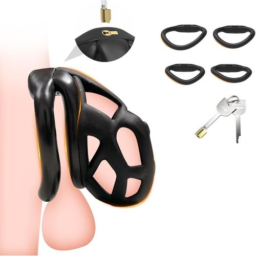 Eryi-7.0 Cobra Cage De Chasteté Pénis Sextoys Homme,Chastity Cage Avec 4 Arc Anneaux De Pénis & Serrure Super-Invisible,Cages De Chasteté Hommes,Chasteté Pour Pénis Ceintures De Chasteté (M)