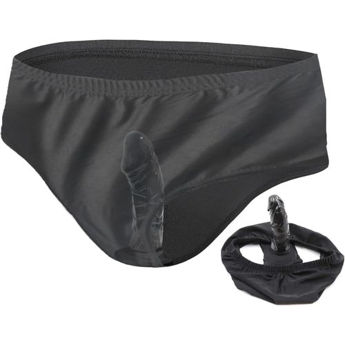 Eryi-- Slip Pour Homme - Avec Gode Anal - En Polyester - Noir - 13 Cm