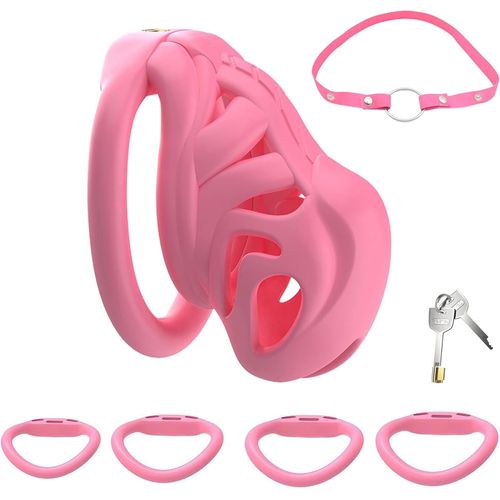 Eryi-Cage À Pénis Pour Hommes En Impression 3d Avec Serrure Cachée 4 Anneaux De Différentes Tailles, Cage Creuse Légère En Résine Pour Sextoys Avec Ceinture Élastique (Pink,S-Arc)