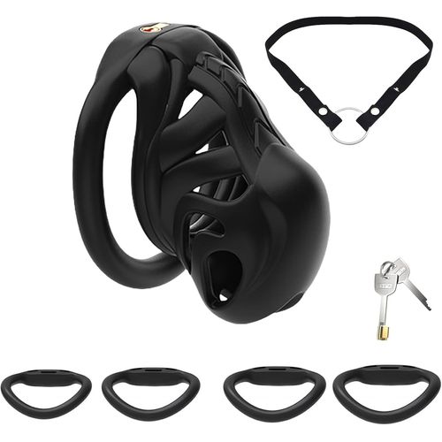 Eryi-Cage À Pénis Pour Hommes En Impression 3d Avec Serrure Cachée 4 Anneaux De Différentes Tailles, Cage Creuse Légère En Résine Pour Sextoys Avec Ceinture Élastique (Black,S-Arc)