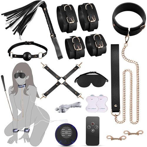 Eryi-Sex Lit Sm Kits De Bondage Menottes,Ensemble De Jouets Sexuels À Décharge Électrique, Jeux Sexuelle Adulte Couple Sextoys Couple Plaisir (Noir)