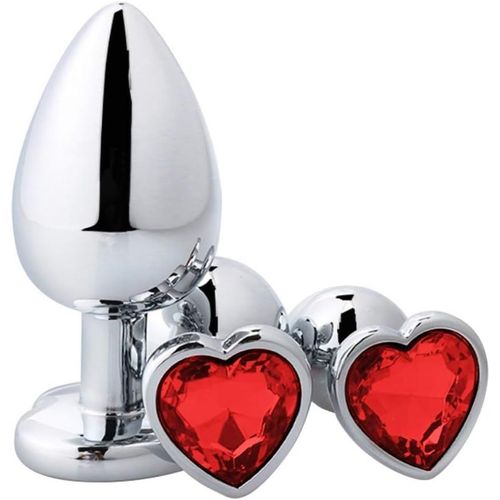 Eryi-Ensemble De Plug Anal De Luxe En Métal Buttplug En Forme De Coeur Entraîneur Anal Cristal Butt Plug Kit Sm Gay Anal Plugs Femme Hommes Sexe Cadeaux (Rouge)
