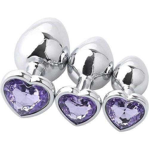 Eryi-Ensemble De Plug Anal De Luxe En Métal Buttplug En Forme De Coeur Entraîneur Anal Cristal Butt Plug Kit Sm Gay Anal Plugs Femme Hommes Sexe Cadeaux (Violet Clair)