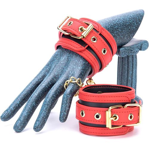 Eryi-Menottes Sex Pour Jeux Sexuels Avec Chaîne Réglable Cuir Handcuffs Bdsm Bondage Erotique Extreme Restraints Sex Toys For Couples (Red)