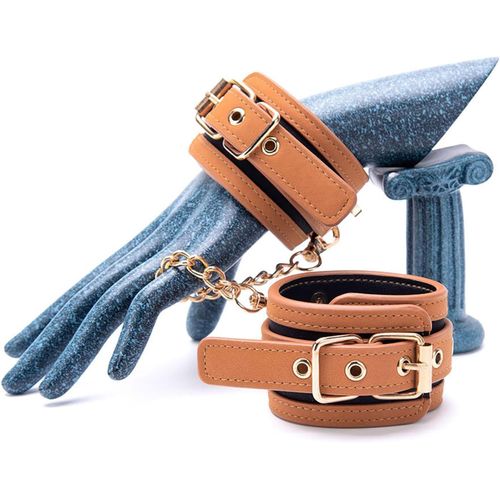 Eryi-Menottes Sex Pour Jeux Sexuels Avec Chaîne Réglable Cuir Handcuffs Bdsm Bondage Erotique Extreme Restraints Sex Toys For Couples (Brown)