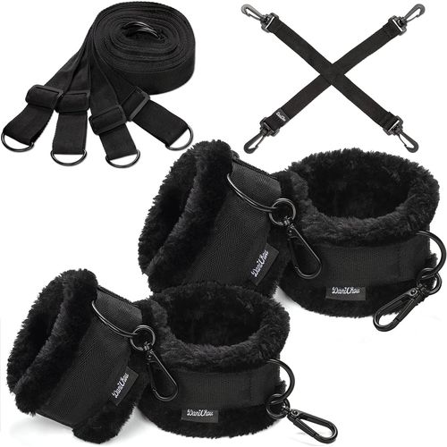 Eryi-Premium Menottes Sex Adulte Lit, Peluche Extra & Mousquetons Exclusifs, Attache Lit Sex Adulte & Bdsms Set, Fouet Sex Adulte, Jeux Couple, Kit Bdsm, Jeu Couple, Bdsms Set Couple