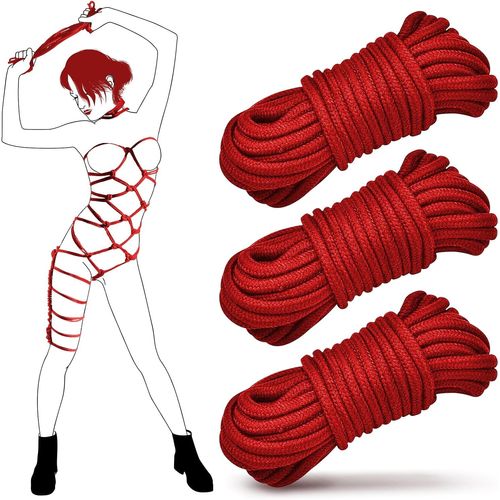 Eryi-Corde De Contraintes Bondage Bdsm - 3x10m Cordes En Coton Pour Débutants En Bdsm, 8mm Cordes Shibari Kit De Contraintes Bondage Bdsm Jeu Fétiche Sm Jouets Sexuels Pour Femmes Couples(Rouge)
