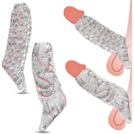 Eryi-Ensemble De 2 Pièces Gaines Pour Pénis Intensive De Particules, Manchon De Pénis Réduire La Sensibilité Retardant Éjaculation Jouet Sexuel Pour Hommes Femme Couples (Transparent)