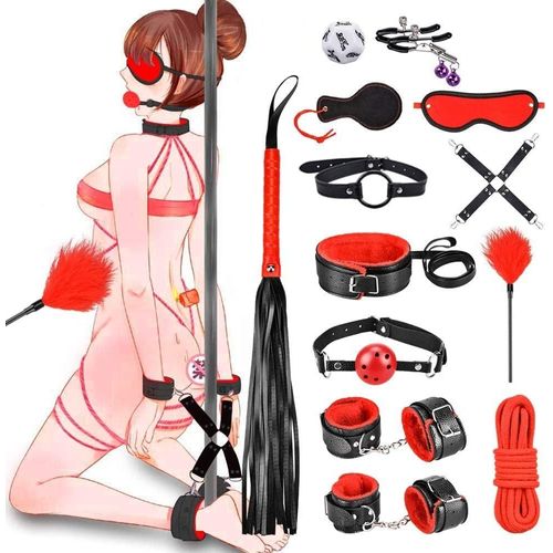 Eryi-Kits De Bondage 13 Pièces Sm Sex Toys Erotiques Set Adultes Toy Parfait Pour Couple Ensemble De Jouets Sexuels Érotiques Bondage Sm Menottes Pour Les Débutants Jouets Sexuels (Rouge Et Noir)