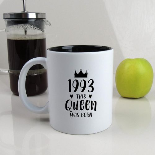 Eryi-Engraved Black Reveal Coffee Mug -1993 This Queen Was Born Design - 350ml Tea Cup, 30th Birthday Gifts For Women, Her - Thirtieth Birthday Gift For Mum, Sister, Auntie, Friend