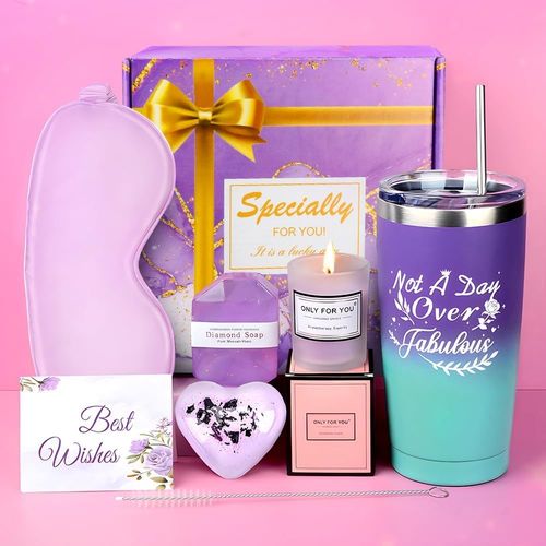 ERYI-Coffret Cadeau Femme Violet - Ensemble De 8 Pièces Avec Tasse Thermos, Sels De Bain, Bougies, Masque Pour Les Yeux - Idée Cadeau Anniversaire Pour Amis, Mère, S?ur