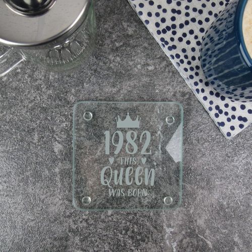 Eryi-Engraved Square Glass Coaster -1983 This Queen Was Born Design - 30th Birthday Gifts For Women, Her - Thirtieth Birthday Gift For Mum, Sister, Auntie, Friend - Drinks Mat, Placemat