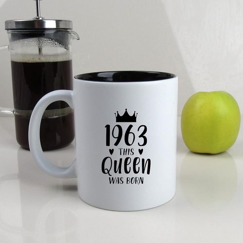 Eryi-Engraved Black Reveal Coffee Mug -1963 This Queen Was Born Design - 350ml Tea Cup, 60th Birthday Gifts For Women, Her - Sixtieth Birthday Gift For Grandma, Mum, Sister, Auntie, Friend
