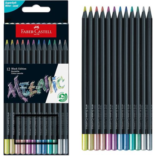 Eryi-Black Edition Lot De 12 Crayons De Couleur Métallisés En Bois Noir Et Mine Super Douce, Crayons De Couleur Métallisés Pour Enfants, Débutants Et Artistes