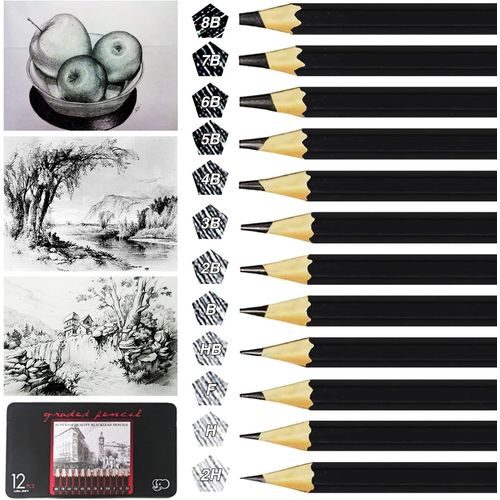 Eryi-12 Bâtons Crayons, Crayons 2h H F Hb B 2b 3b 4b 5b 6b 7b 8b, Crayons Graphite - Créations Artistiques, Dessins, Croquis (Paquet De Boîte En Métal)