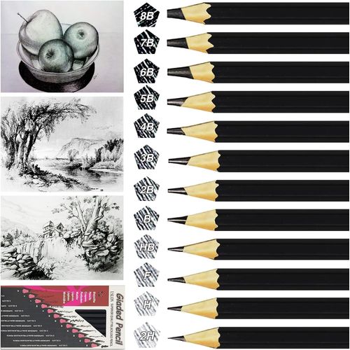 Eryi-12 Bâtons Crayons, Crayons 2h H F Hb B 2b 3b 4b 5b 6b 7b 8b, Crayons Graphite - Créations Artistiques, Dessins, Croquis (Emballage De Boîte En Carton)