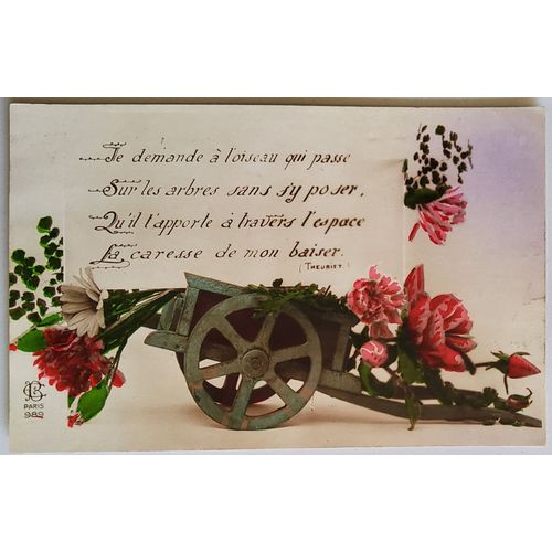 Carte Postale Ancienne, France, Voeux, Bouquet De Fleurs Dans Une Brouette