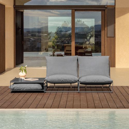 Ensemble De Jardin Amaro Composé D'un Canapé Modulable 2 Pièces Et D'une Table D'appoint Convertible Gris