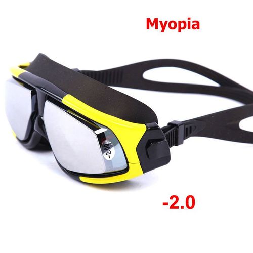 Lunettes De Natation Dioptriques Pour Hommes Et Femmes,Anti-Buée,Protection Uv,Avec Prescription,Étanche,Grand Cadre,Pour La Myopie - Type Yellow-200