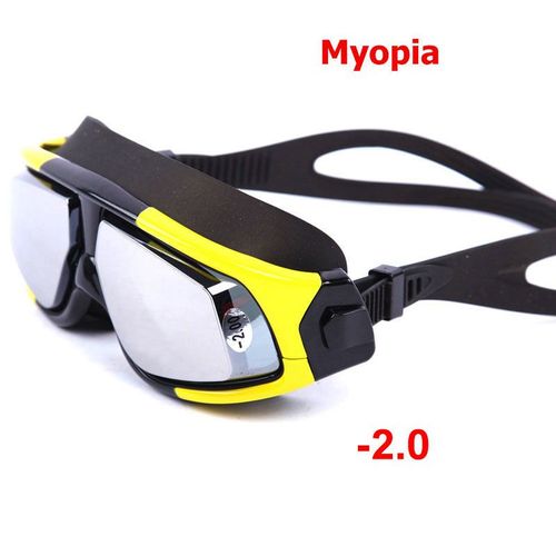 Lunettes De Natation Dioptriques Pour Hommes Et Femmes,Anti-Buée,Protection Uv,Avec Prescription,Étanche,Grand Cadre,Pour La Myopie - Type Yellow-200