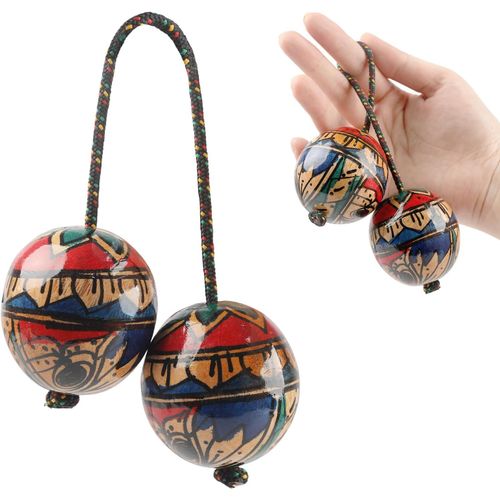 Blazeflux-Aslatuas Balle Rythmique En Bois Peint Main, Instrument Africain Percussion Double Balle Style Kashaka Adultes Enfants