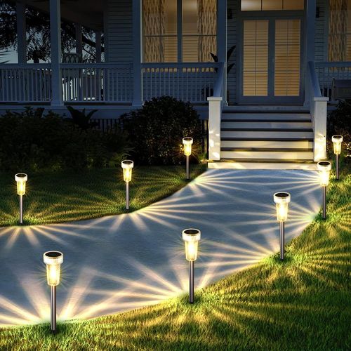 Blazeflux-Lampes Solaires Exterieur Etanche 8 Pieces, Inox, Ampoules Tungstene, Decor Jardin Allee Pelouse, Blanc Chaud