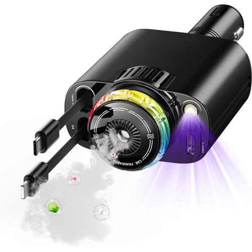 Blazeflux-Chargeur Voiture Retractable 5 En 1 Usb C Et 2 Ports Usb Arome Etoile Diffuseur Parfum Compatible Iphone 16 15 14 13 12