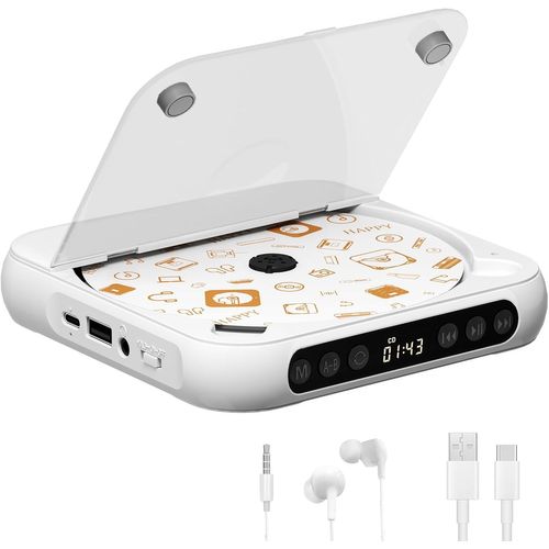 BLAZEFLUX-Lecteur CD portable Bluetooth, rechargeable avec ecouteurs, haut-parleurs HiFi, supporte CD/AUX/USB, anti-saut