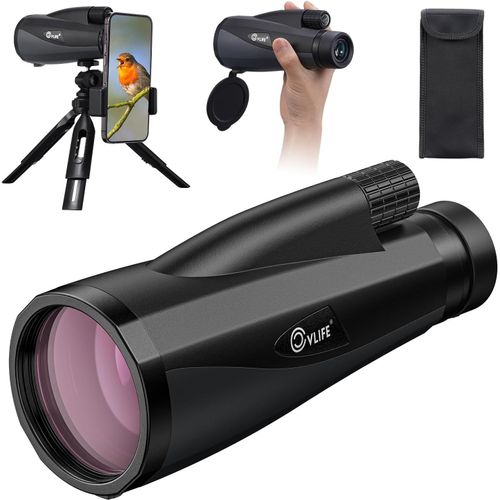 BLAZEFLUX-CVLIFE Monoculaire 12x60 Adultes Adaptateur Smartphone, Prisme BAK4, Lentille FMC, Trepied et Dragonne, Randonnee