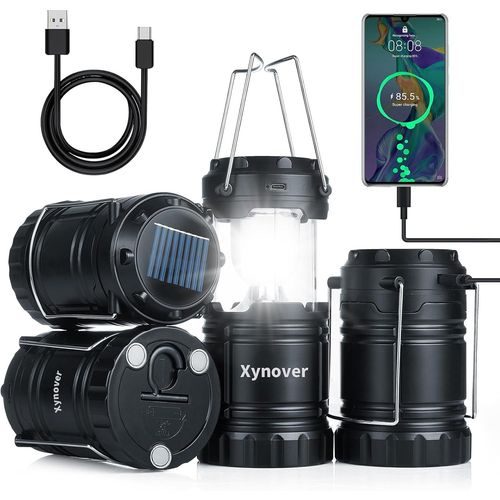 Blazeflux-Lanterne Solaire Camping 4 Pack - Led Rechargeable, Base Magnetique Et Crochet Pliable - Lampe Pliante A Piles