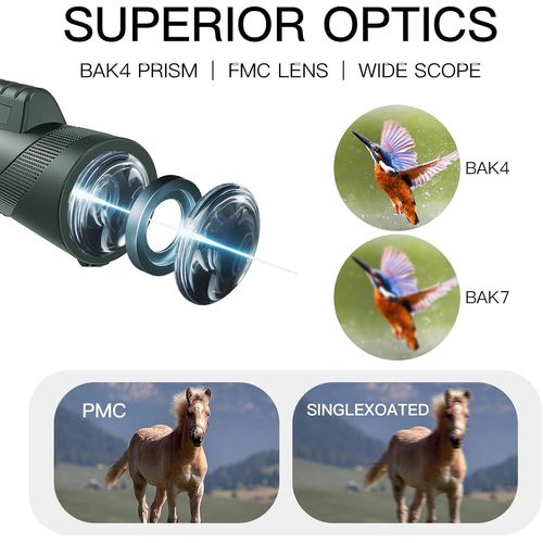 BLAZEFLUX-Telescope monoculaire 10X42 HD adultes, compact BAK-4 et lentille FMC, support smartphone et trepied, observation et