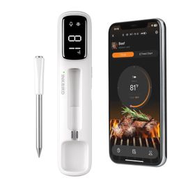 BLAZEFLUX-INKBIRD Thermometre Viande Mini Sans Fil Bluetooth 5.4 Portee 305m Stockage 60min IP67 Ecran LED Blanc Ideal BBQ Grill