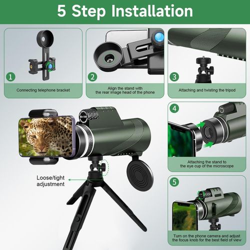BLAZEFLUX-Monoculaire 80x100 haute puissance HD adultes adaptateur smartphone - Ideal chasse observation animaux oiseaux voyage