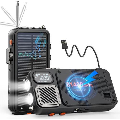 Blazeflux-Radio Urgence 22000mah Chargeur Solaire, Fm Noaa, Manivelle, Bluetooth, Charge Rapide 20w Sans Fil, Lampe Sos