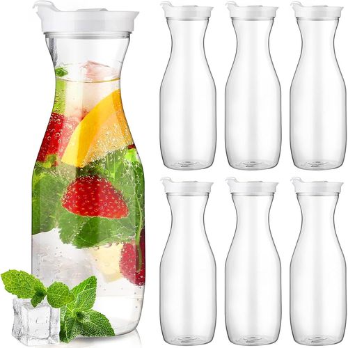 BLAZEFLUX-Gejoy 6 carafes plastique 32 oz bouchons blancs pour jus lait the glace maison restaurant ecole frigo pas lave vaisselle