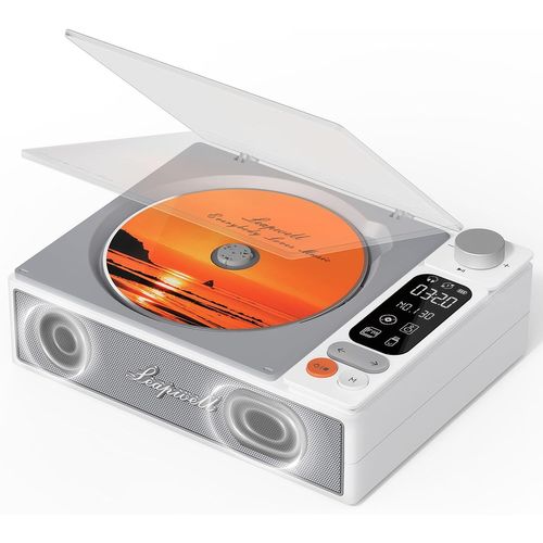 BLAZEFLUX-Lecteur CD portable Bluetooth avec haut-parleurs, ecran LCD, USB, rechargeable, style retro blanc