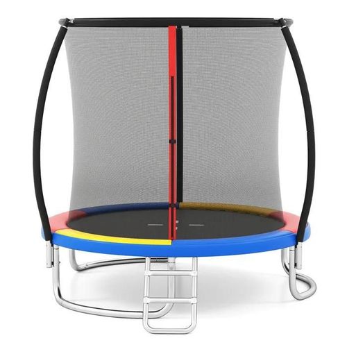 Costway Trampoline Enfants 244cm Avec Filet De Sécurité, Échelle Et Cadre En Acier Galvanisé Antirouille, 400 Kg Coloré