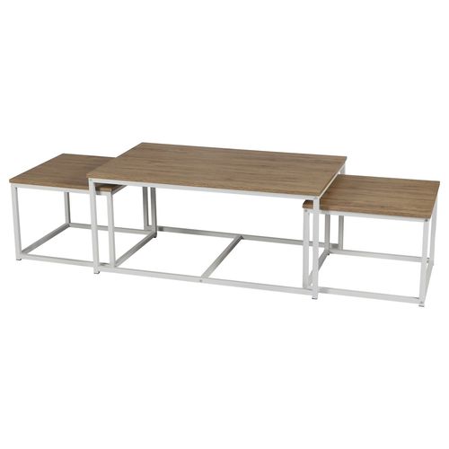 Trio De Tables Basses La Casa Blanca En Bois Et Métal - Marron Et Blanc