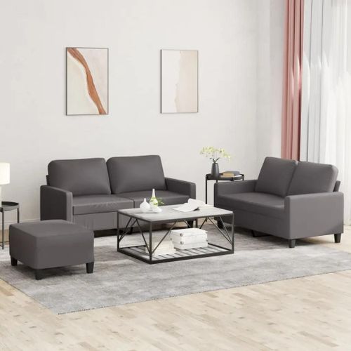 Prolenta Premium - Ensemble De Canapés 3 Pcs Avec Coussins Gris Similicuir