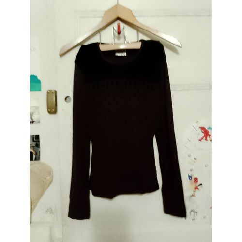 Top Marron Motif Noir 32 Xxs Mario & Gena Vintage Années 90.