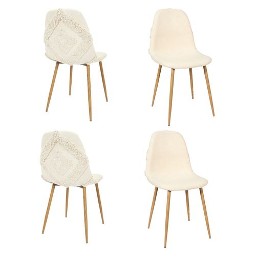 Lot De 4 Chaises Faro Tissu Et Pieds Métal Imitation Bois - Beige