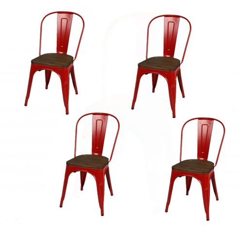 Lot De 4 Chaises Vintage Liv H84 Cm - Rouge