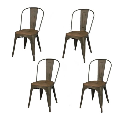 Lot De 4 Chaises Vintage Liv H84 Cm - Gris Industriel