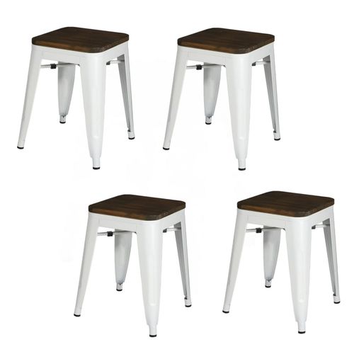 Lot De 4 Tabourets Vintage Liv H46 Cm - Blanc Mat