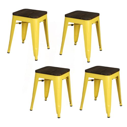 Lot De 4 Tabourets Vintage Liv H46 Cm - Jaune