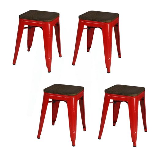 Lot De 4 Tabourets Vintage Liv H46 Cm - Rouge