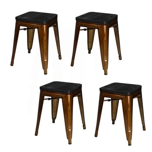 Lot De 4 Tabourets Vintage Liv H46 Cm - Métal Doré