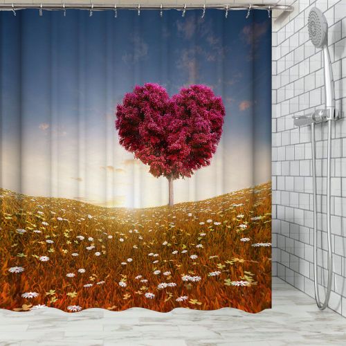 HJLIAN Rideau de douche romantique, impermeable et resistant a la moisissure, motif floral, avec crochets, cadeau de Saint-Valentin (4#)